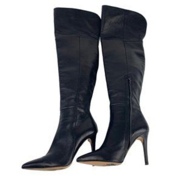 Italian Black Leather Over the Knee Stiletto Boots - Picture 4 of 8
